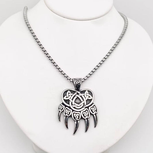 Stainless Steel Celtic Knot Bear Claw Charm Necklace -MJ/MNP