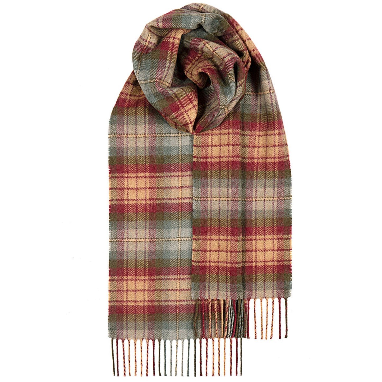 Plaid scarf with fringes on a white background