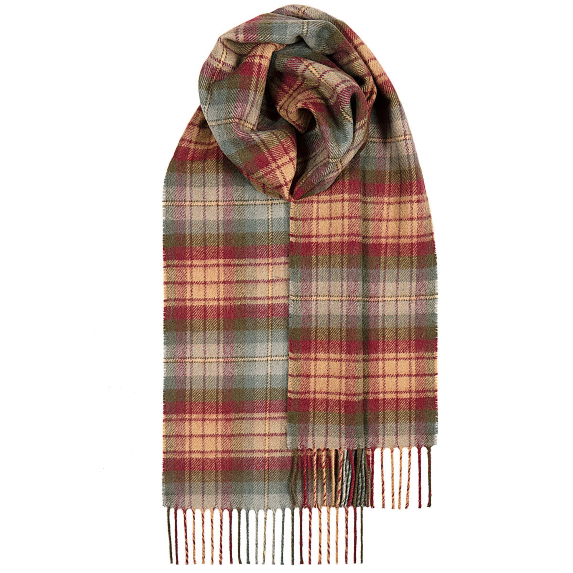 Plaid scarf with fringes on a white background