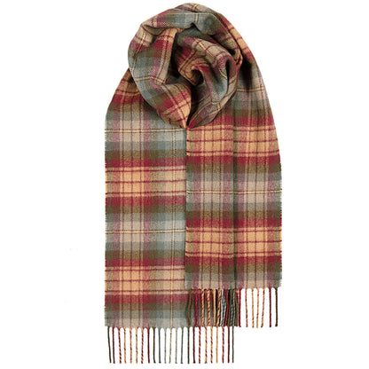 Plaid scarf with fringes on a white background