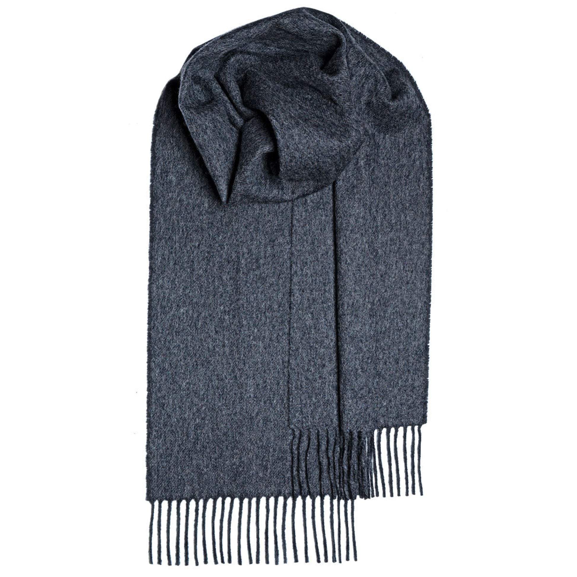 Gray scarf with fringes on a white background