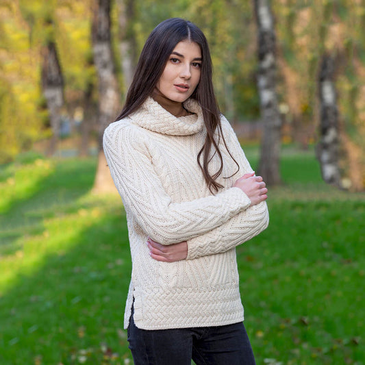 Turtleneck Ribbed Cable Knit Sweater