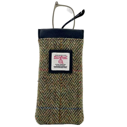 Harris Tweed glasses case with a visible brand label on a white background
