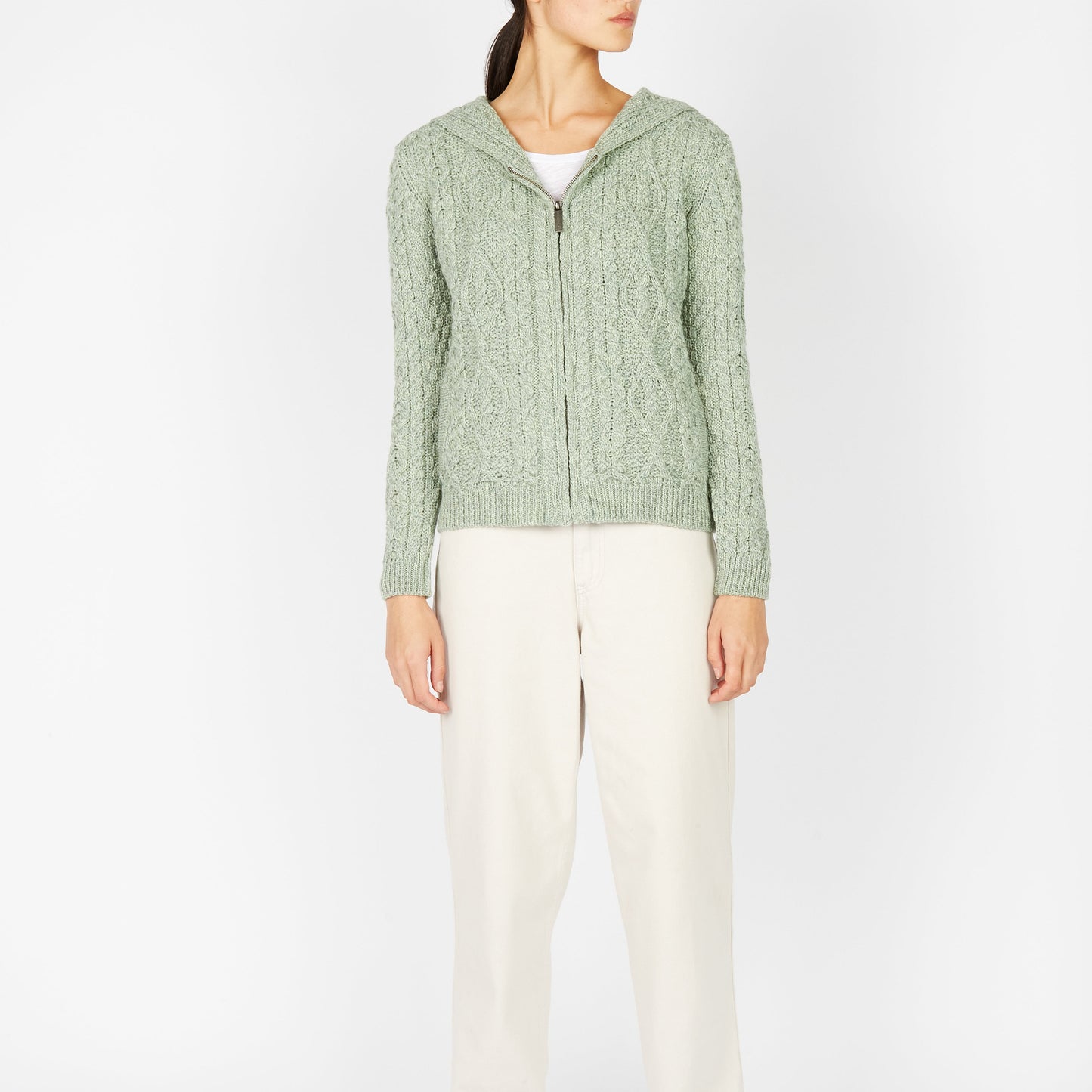 Light Green Zip Up Sweater front view