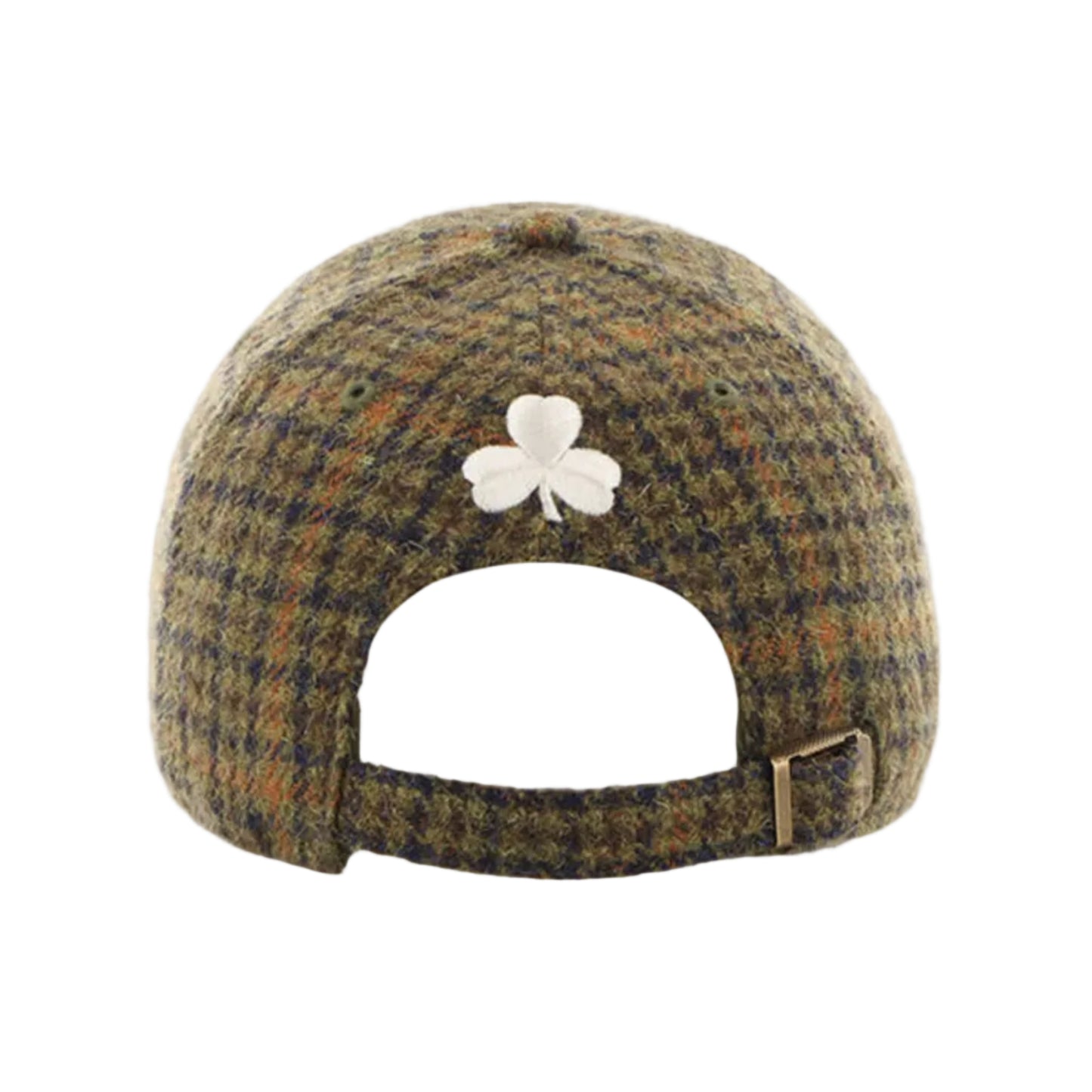 Harris Tweed cap with a shamrock design on a white background