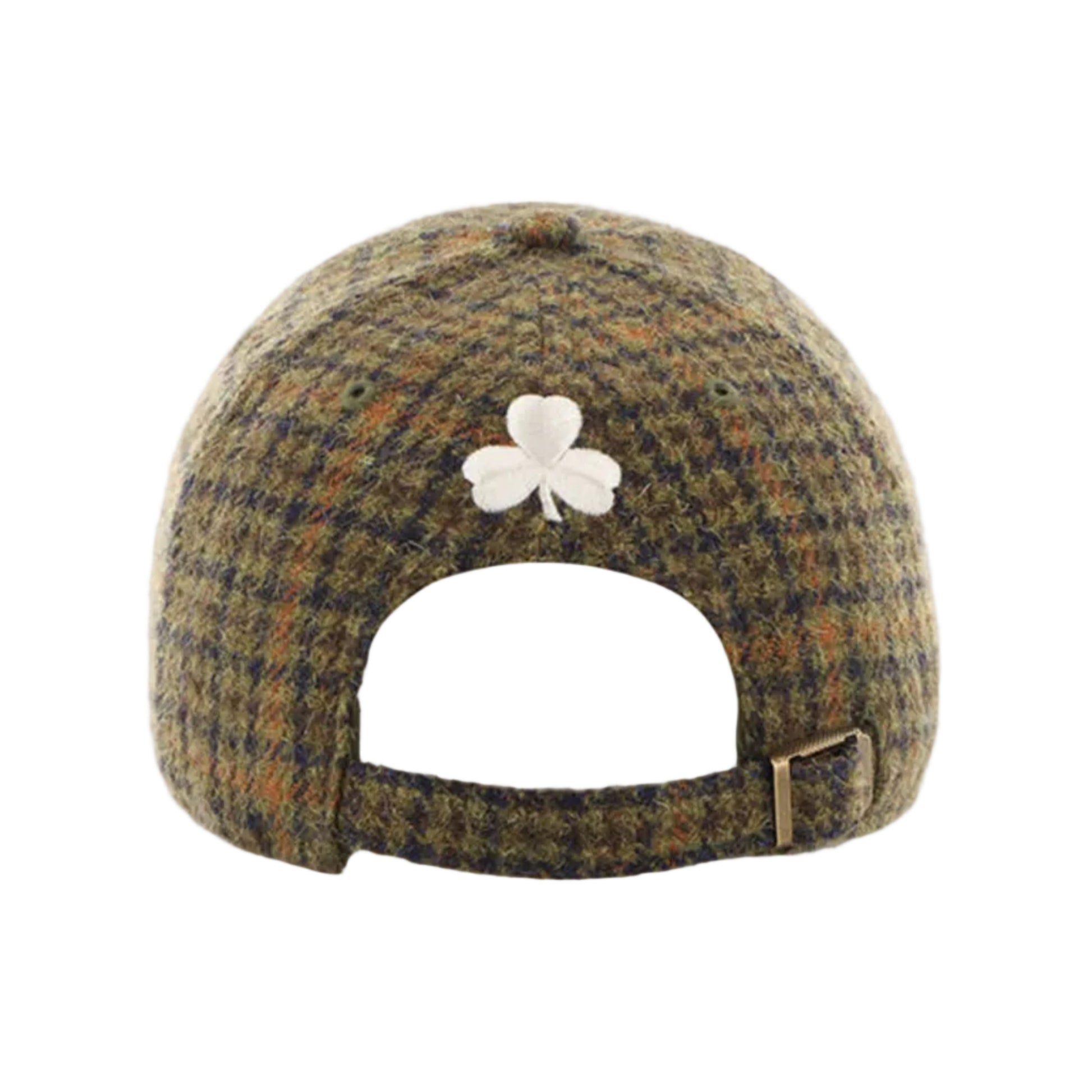 Harris Tweed cap with a shamrock design on a white background