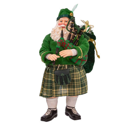 Santa with bagpipes in green Scottish Tartan