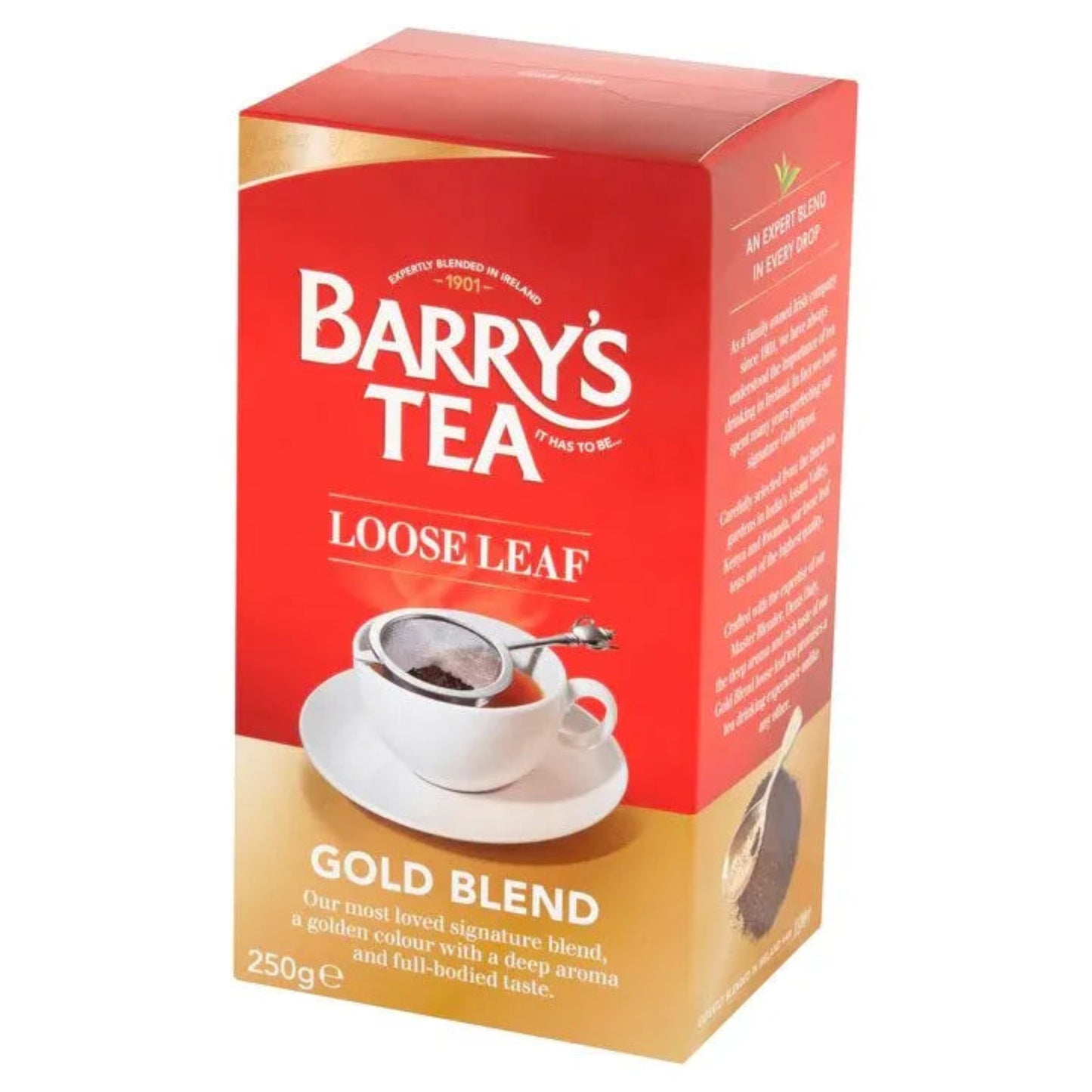 Barry's Tea Gold Blend loose leaf tea packaging on a white background