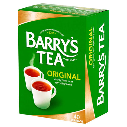 Barry's Tea box with green and white design on a white background