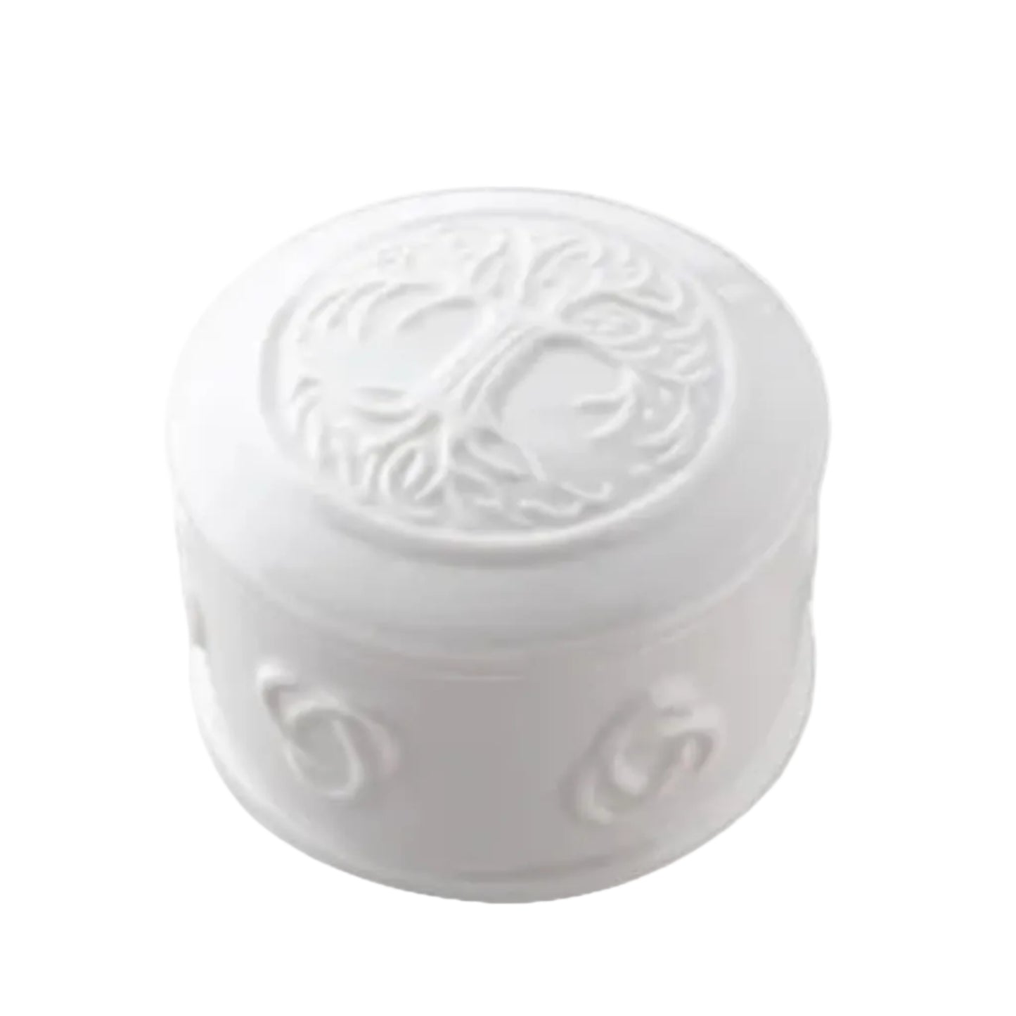 A white decorative box with a Tree of Life design on the lid.