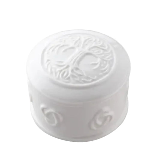 A white decorative box with a Tree of Life design on the lid.