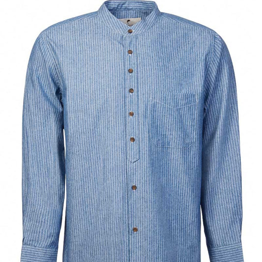 Blue striped shirt with a stand-up collar on a white background