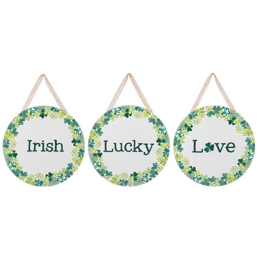 Love, Lucky, Irish in Shamrock Wreath Wall
