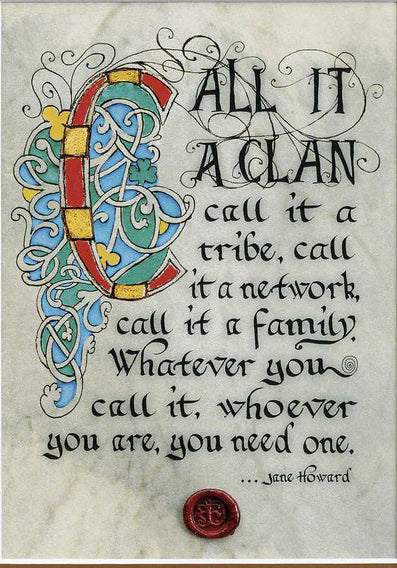 A marble-colored manuscript with a colorful decorative message.