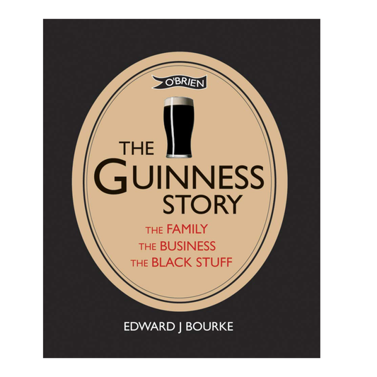 A grey book cover with a Guinness beer logo and text that reads "The Guinness Story / the family / the business / the black stuff"