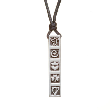 Necklace with a pendant featuring Celtic symbols on a white background