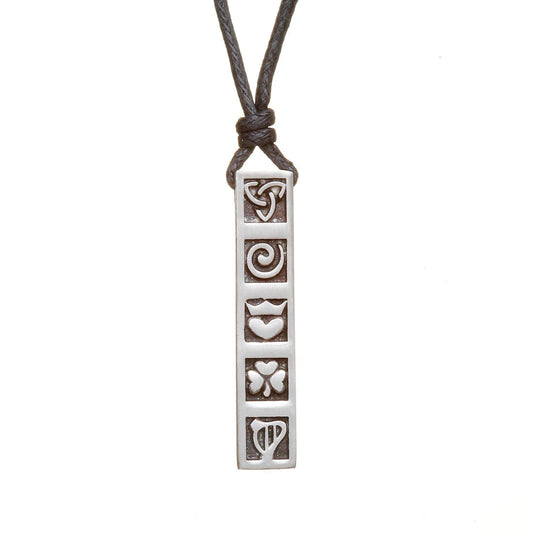 Necklace with a pendant featuring Celtic symbols on a white background