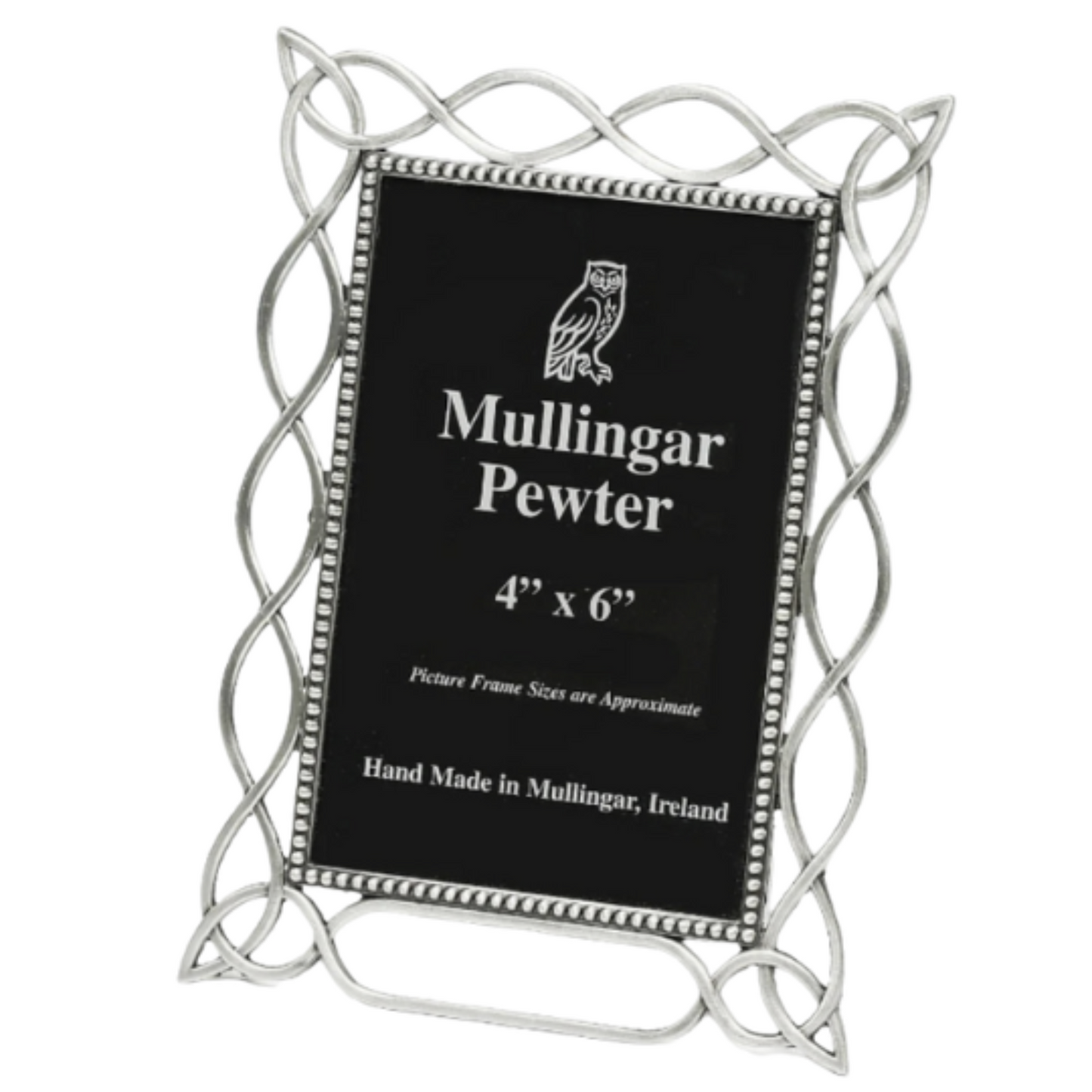 Silver photo frame with 'Mullingar Pewter' branding on a white background