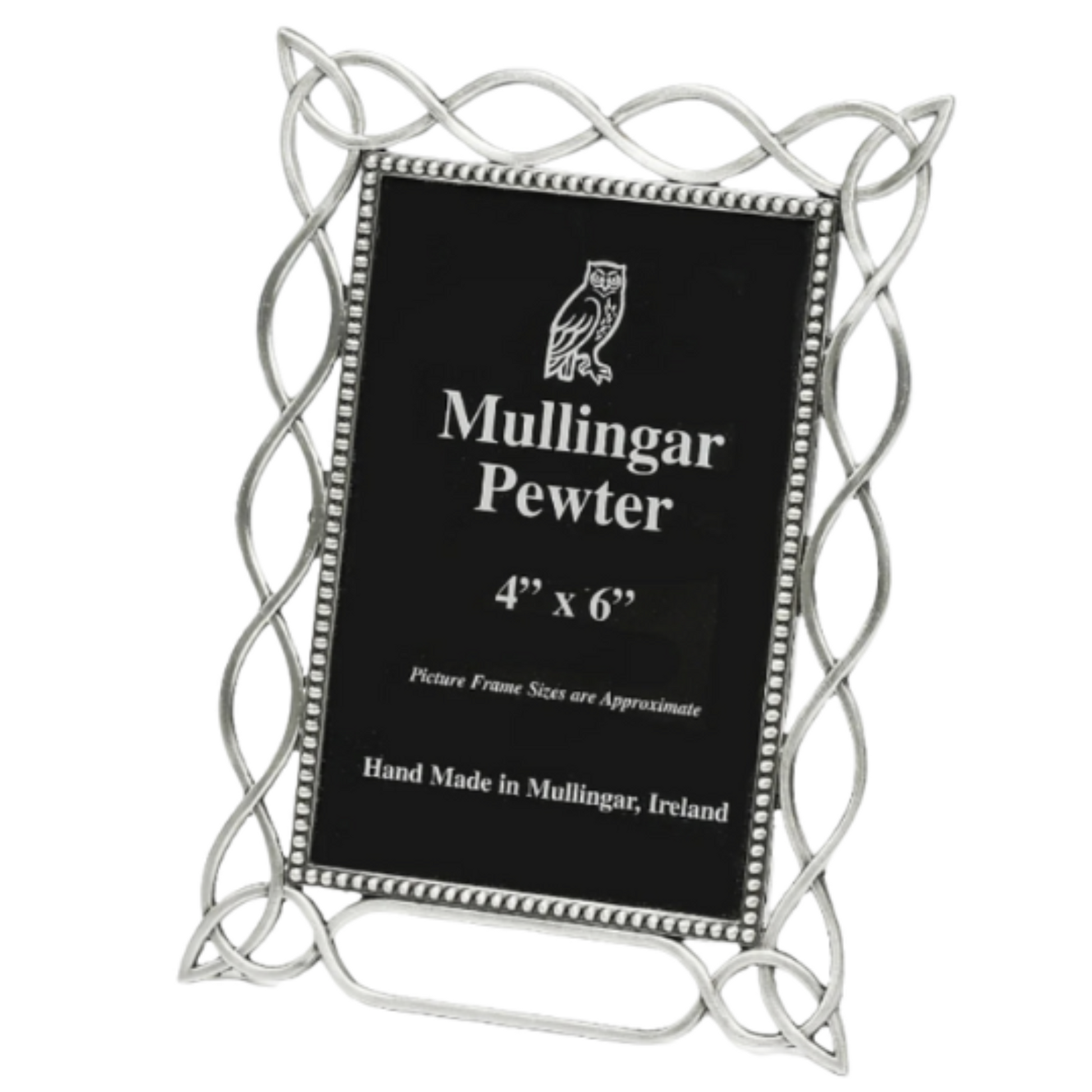 Silver photo frame with 'Mullingar Pewter' branding on a white background