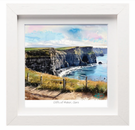 Framed artwork of Cliffs of Moher, Clare with a white border