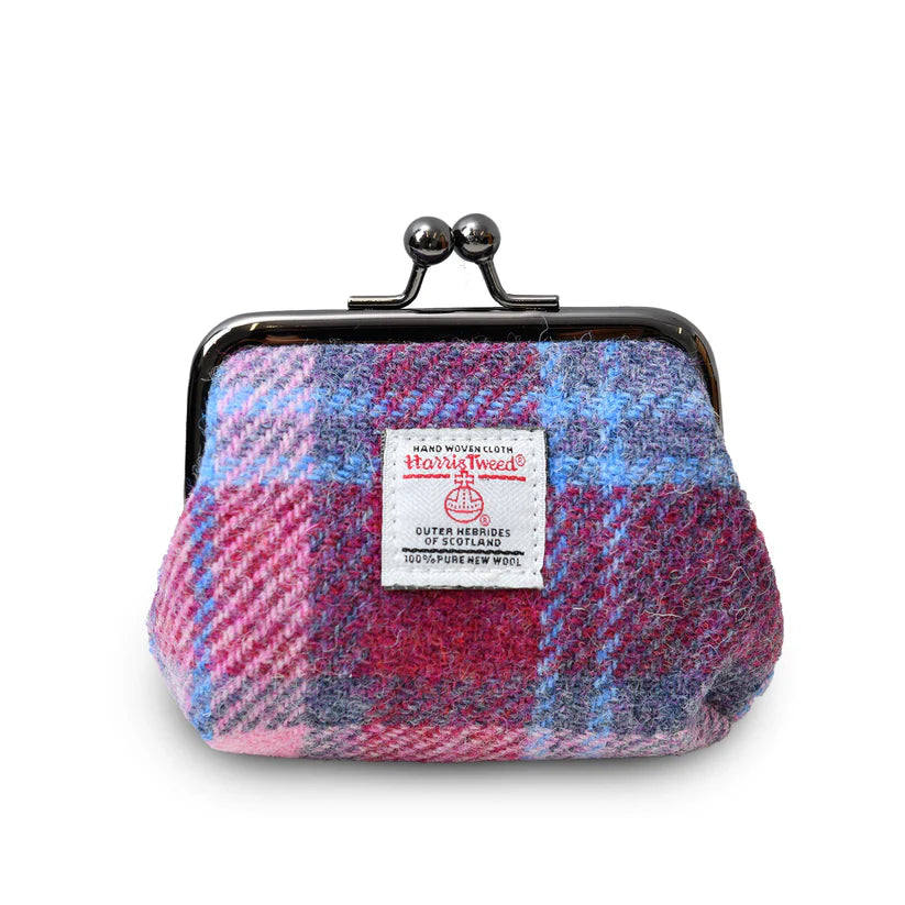 Harris Tweed coin purse with a visible brand label on a white background