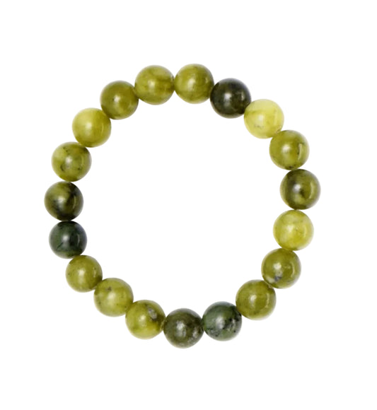 Green beaded bracelet on a white background