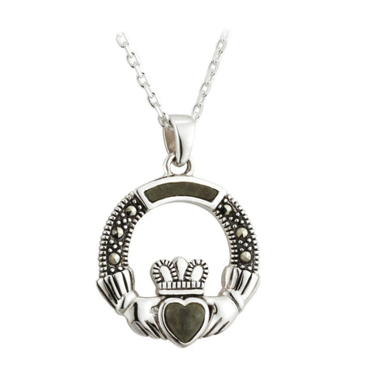 Connemara and Marcasite Claddagh Pendant