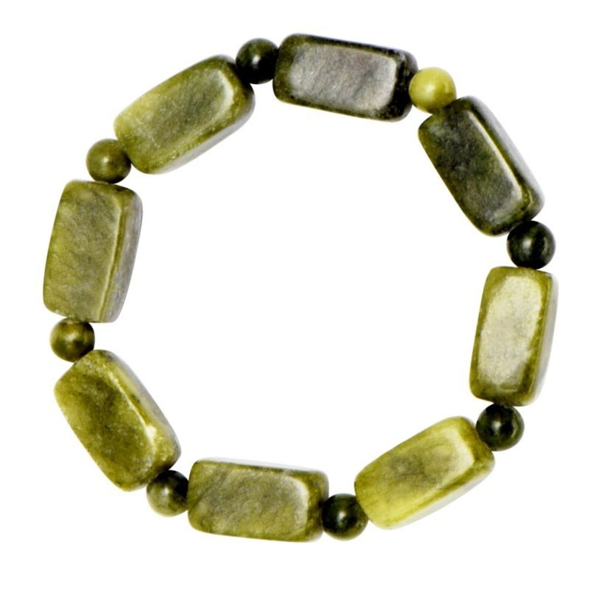 Green beaded bracelet on a white background