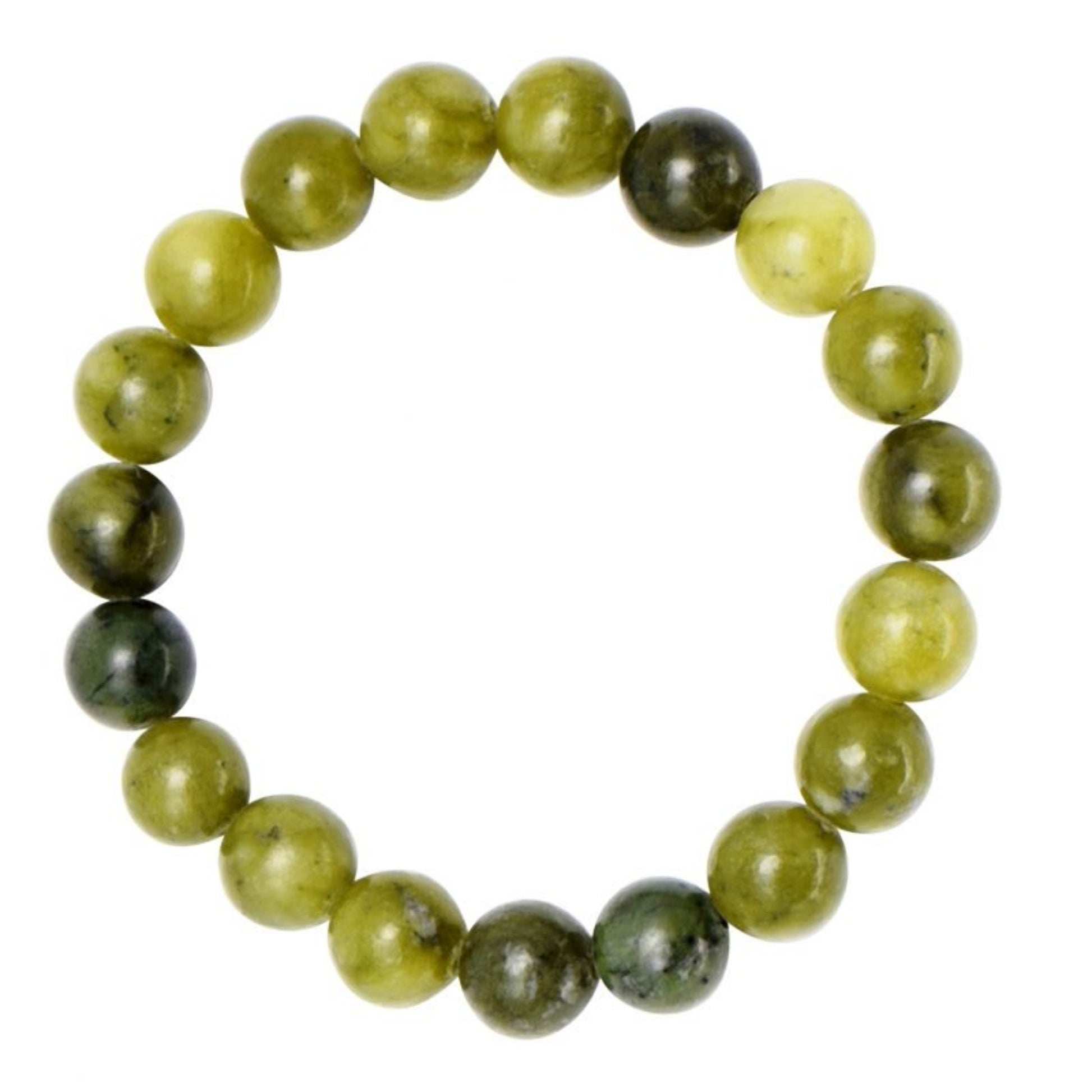 Green beaded bracelet on a white background