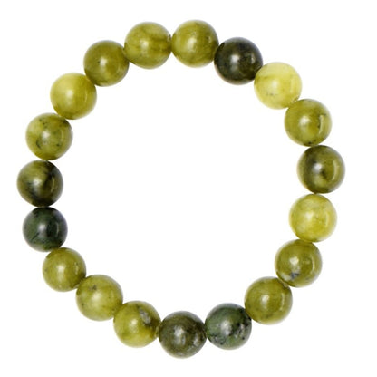 Green beaded bracelet on a white background
