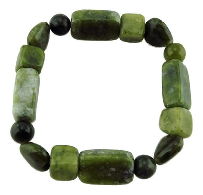 Green and black beaded bracelet on a white background