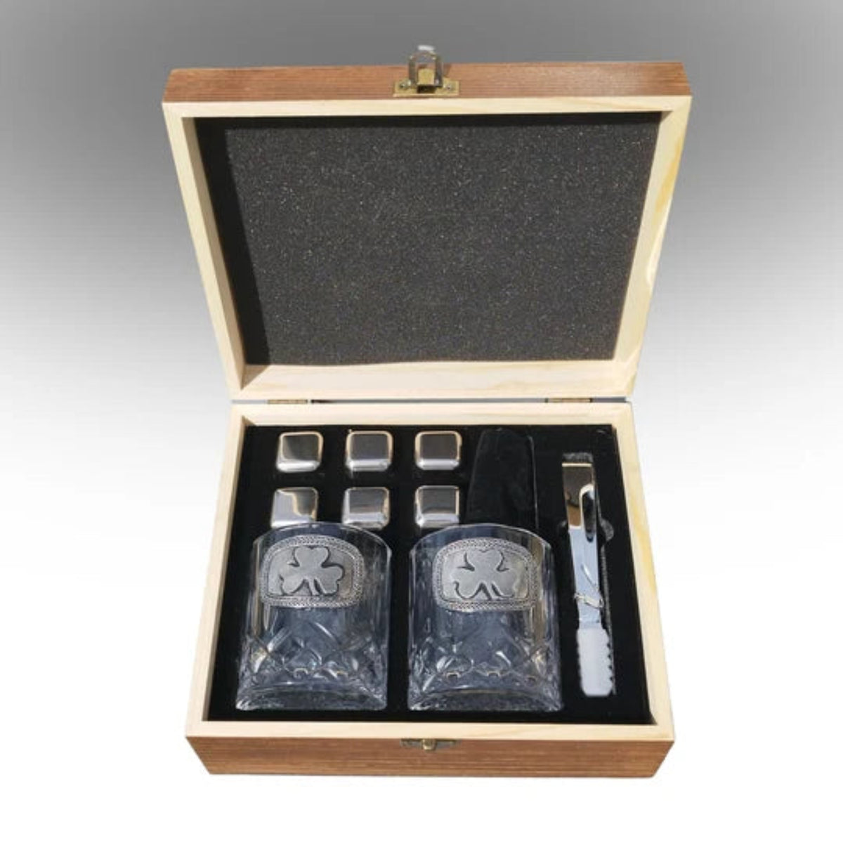 Cut_crystal_whiskey_glasses_with_Shamrock_pewter_design_ice_cubes_and_tong_540x