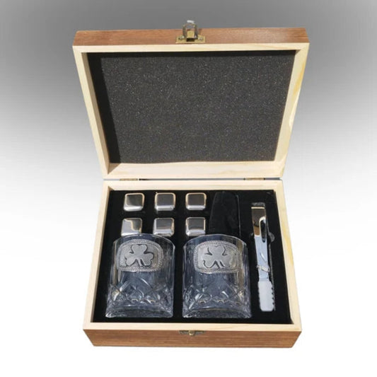 Cut_crystal_whiskey_glasses_with_Shamrock_pewter_design_ice_cubes_and_tong_540x