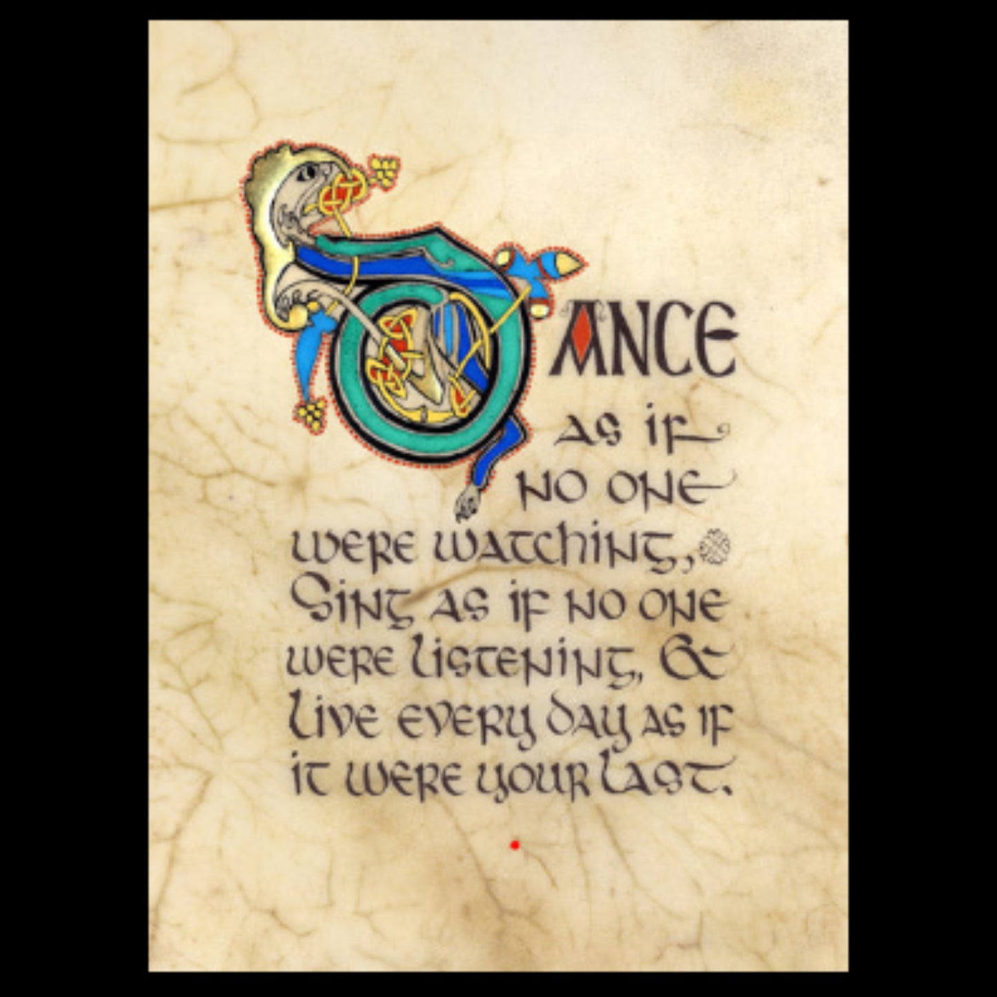 Decorative text with a turtle illustration on a textured beige background