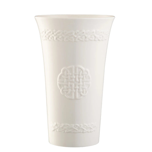 White porcelain vase with embossed Celtic knotwork.