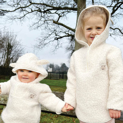 Cream Baby Sheep Kids 1/4 Zip Hoodie