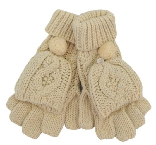 Cream Aran Knit Convertible Mittens