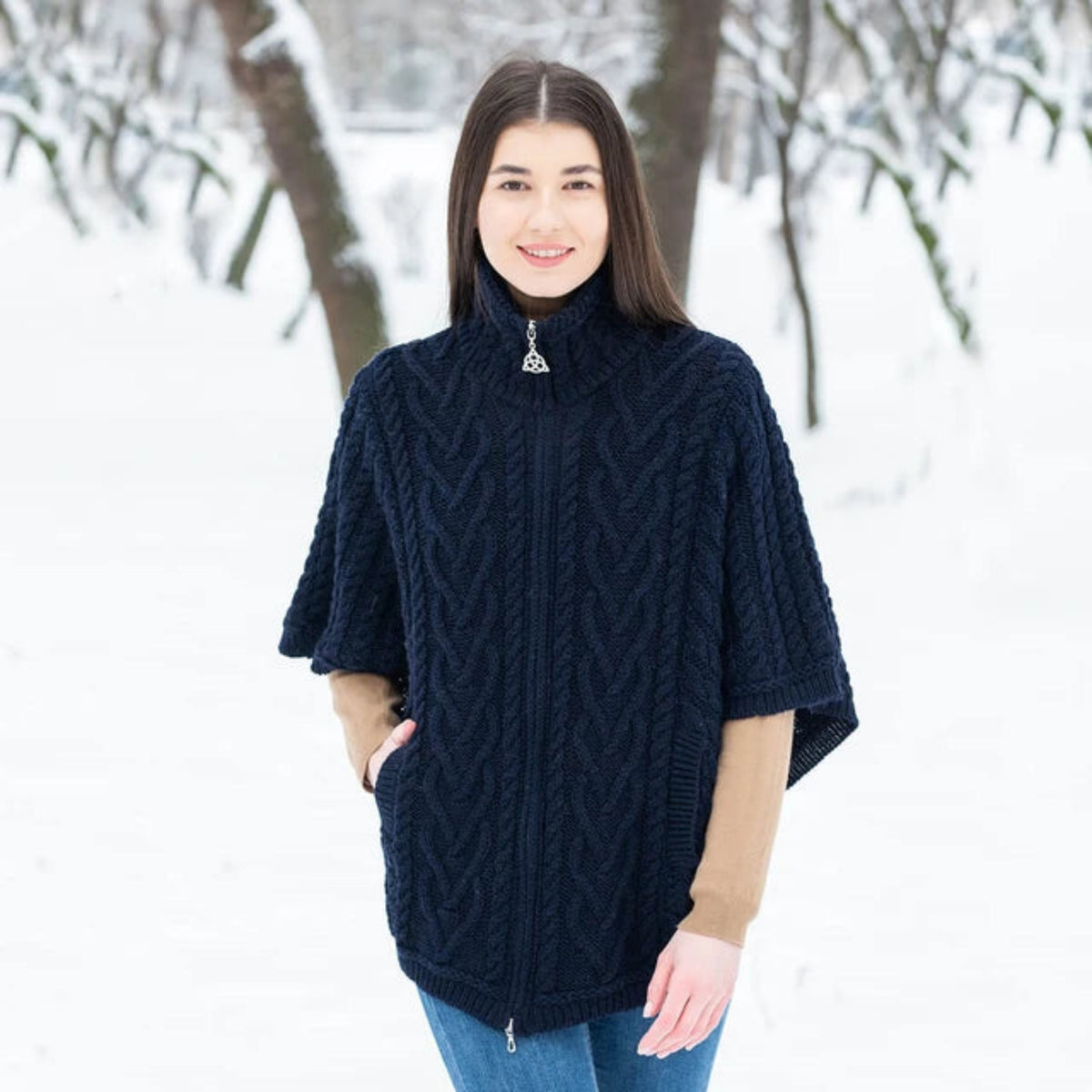 Funnel Neck blue poncho