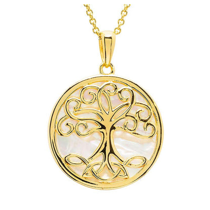 14kt Gold Vermeil Tree of Life Mother of Pearl Necklace