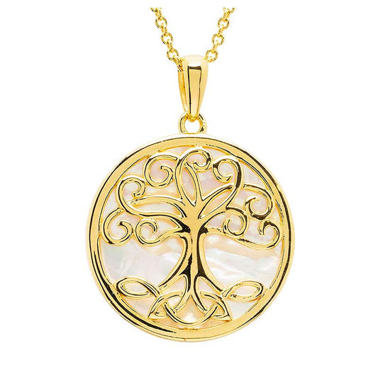 14kt Gold Vermeil Tree of Life Mother of Pearl Necklace