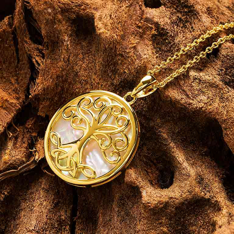 14kt Gold Vermeil Tree of Life Mother of Pearl Necklace