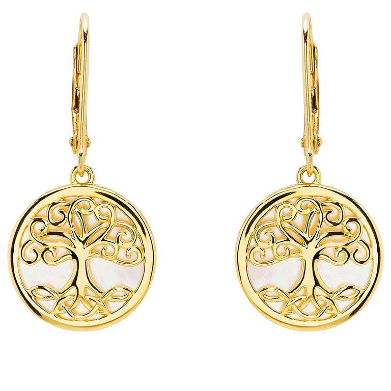 14kt Gold Vermeil Tree of Life Mother of Pearl Earrings