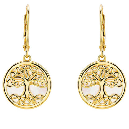 14kt Gold Vermeil Tree of Life Mother of Pearl Earrings