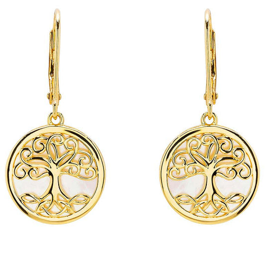 14kt Gold Vermeil Tree of Life Mother of Pearl Earrings