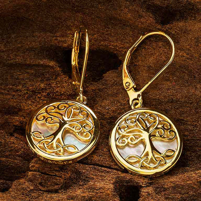 14kt Gold Vermeil Tree of Life Mother of Pearl Earrings