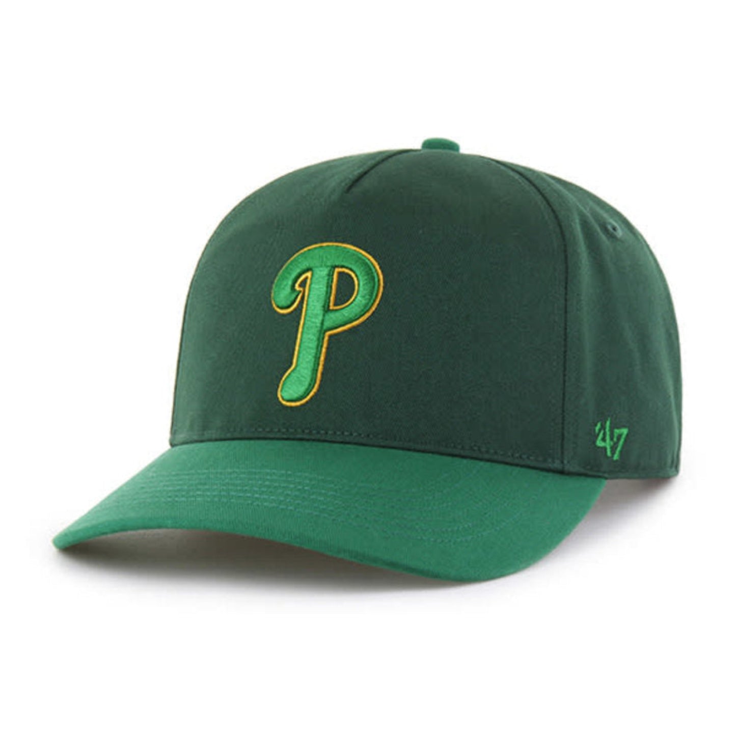 Green baseball cap with a logo on a white background