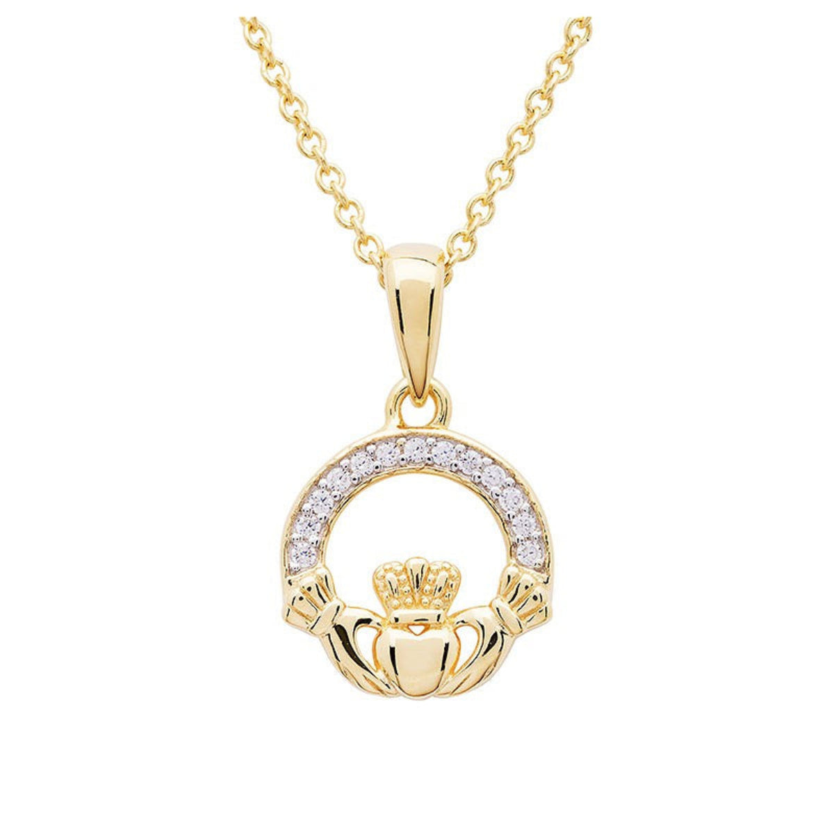 Gold crystal claddagh necklace