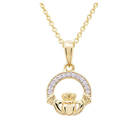 Gold crystal claddagh necklace