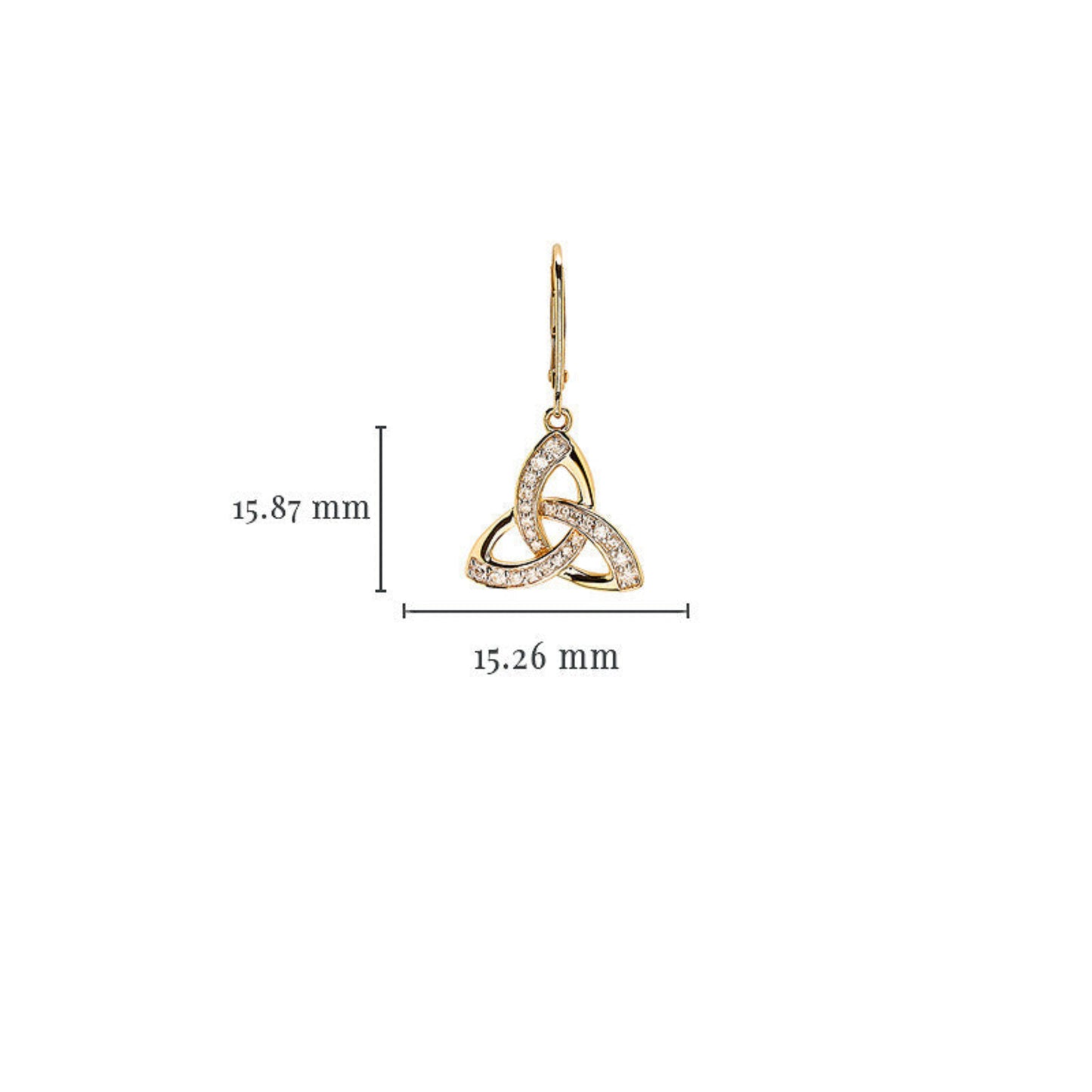 One gold trinity knot earring measuring 15.87 millimeters high and 15.26 millimeters wide.