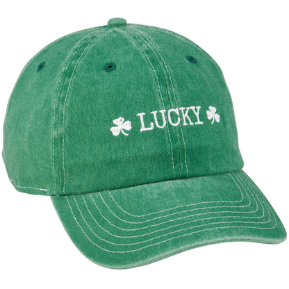 Green cap with 'LUCKY' and clover design on a white background